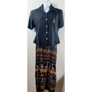 Premier International Black Safari Animal Print 2 Piece Maxi Dress Medium Soft